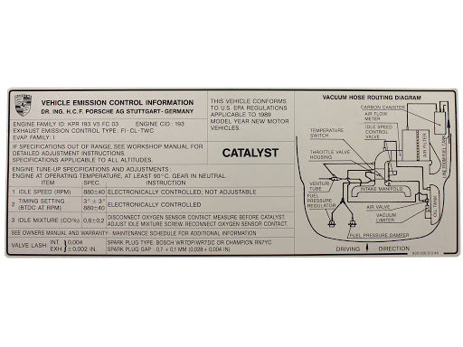 (New) 911 Carrera US/CDN Emission Decal - 1989