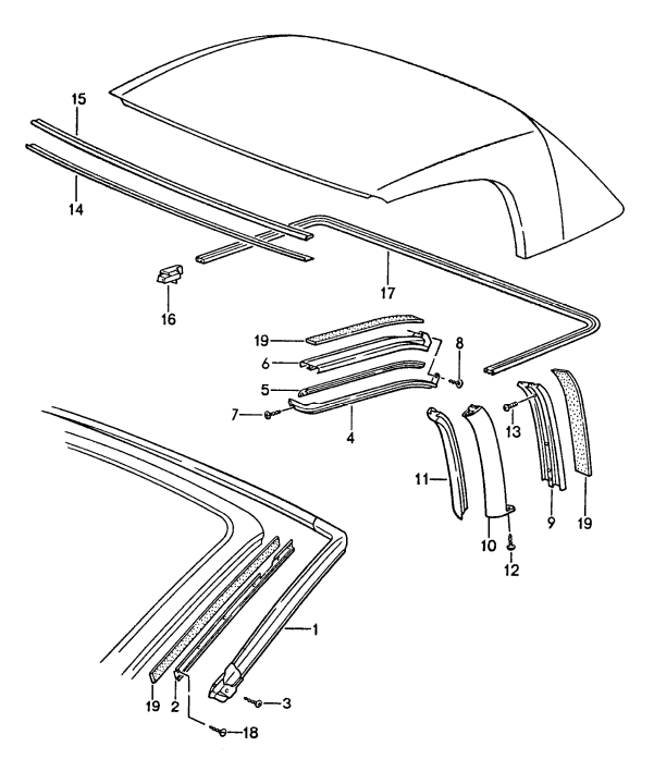 (New) 944, 968 Cabriolet Windshield Frame Fastening Rail Right 1989-91