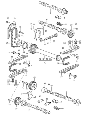 (New) 911/Boxster/Cayman Timing Chain Tensioner Cylinders 4-6 - 1997-08