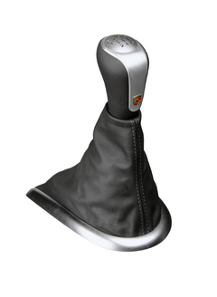 New) 911, Boxster Shift Knob Black Leather/Aluminum 2001-02 - AASE