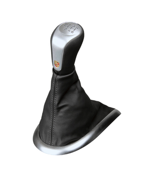 (New) 911, Boxster, Shift Knob Black Leather/Aluminum - 2003-05