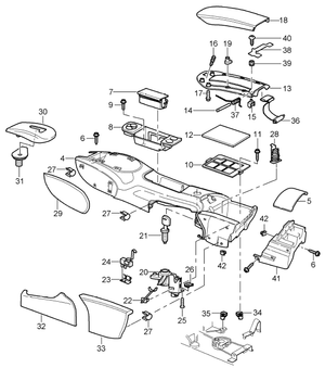 (New) 911 Cabriolet/Boxster Center Console Cover Right Rear 2000-05