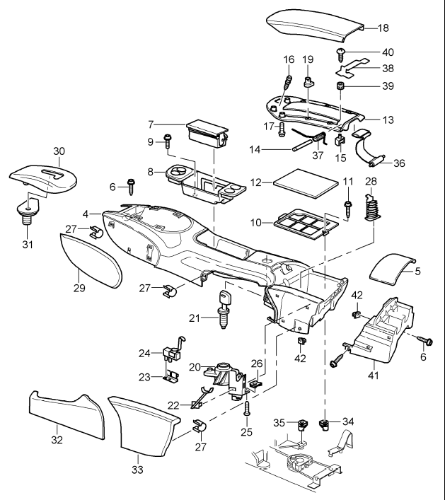 (New) 911/Boxster Center Console Cover Black Leather 1997-05