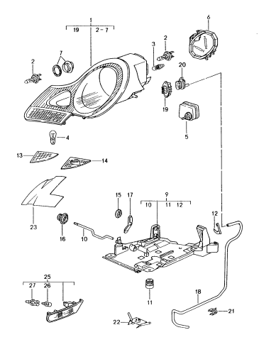 (New) 911/Boxster Headlight Cover Left Orange 1997-02