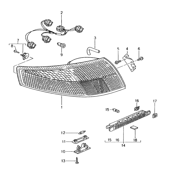 (New) 911 Tail Light Housing Bracket Left 1998-05