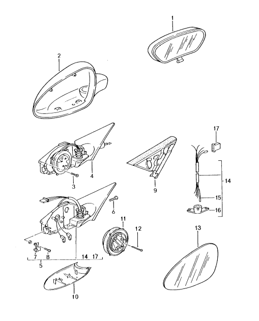 (New) 911 Exterior Mirror Aspherical Left for Electronically Adjustable Heated Exterior Mirrors