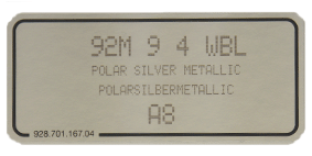 (New) 911 Carrera Polar Silver Metallic Paint Code Decal - 1994-97