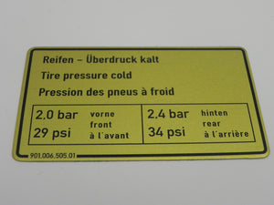 (New) 911 Tire Pressure Decal - 1973-79