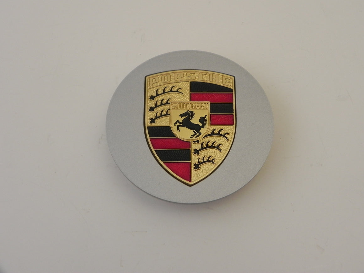 (New) 928/944/964/968/986/993/996 Silver Center Cap w/ Full Colored Porsche Crest - 1978-2005