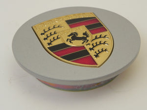 (New) 928/944/964/968/986/993/996 Silver Center Cap w/ Full Colored Porsche Crest - 1978-2005