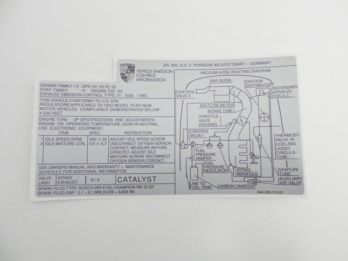 (New) 944 Emissions Decal - 1982