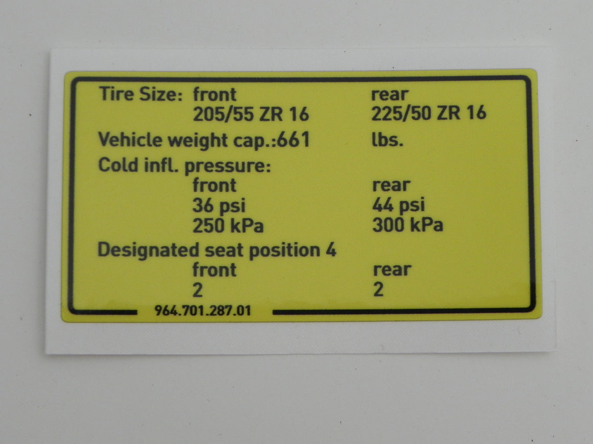 (New) 911 Tire Pressure 1989-92