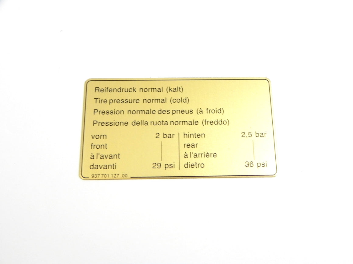 (New) 911/924/944 Tire Pressure Decal - 1976-91