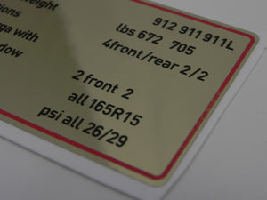 (New) 911/912 Red Bordered Tire Capacities and Pressure Decal - 1968