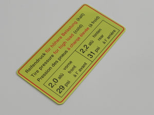 (New) 911/912 Red Bordered Tire Pressure Decal - 1965-69