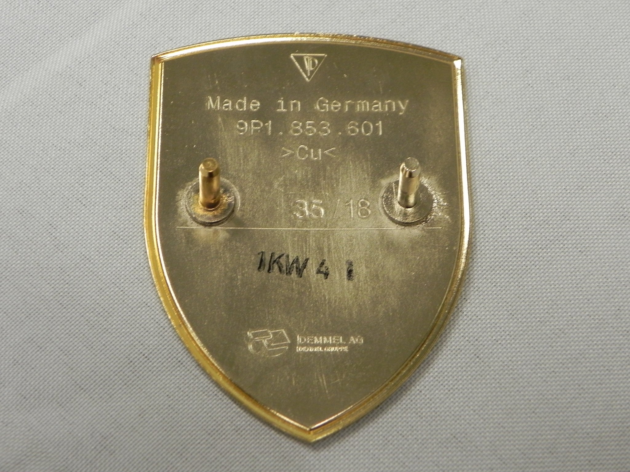 Gold Porsche Hood Crest Emblem - Fits 992, Macan, Panamera, Taycan - 99155921100