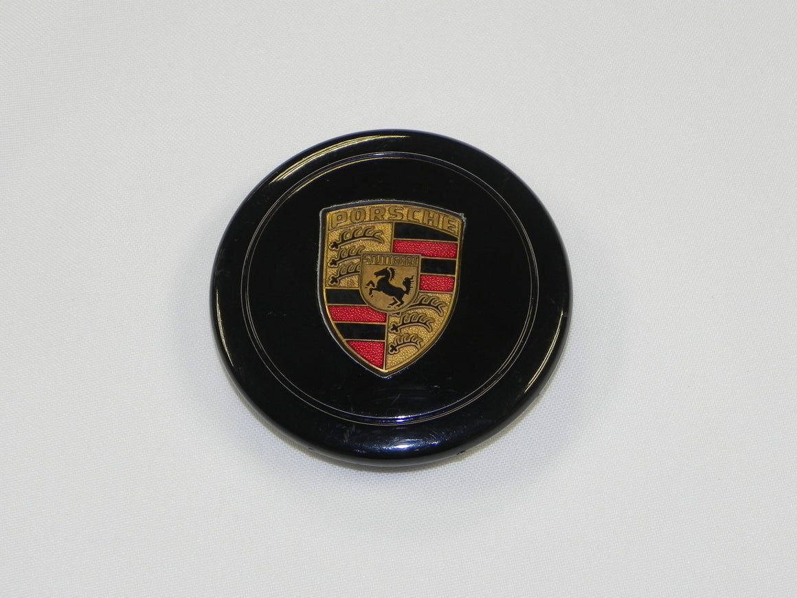 (Used) 911/912/914 Black Center Caps w/ Full Colored Porsche Crest - 1970-89