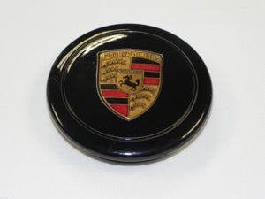 (Used) 911/912/914 Black Center Caps w/ Full Colored Porsche Crest - 1970-89