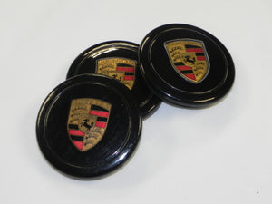 (Used) 911/912/914 Black Center Caps w/ Full Colored Porsche Crest - 1970-89