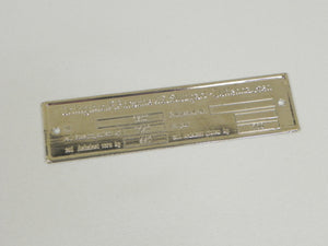 (NOS) 356 Factory Chromed-Brass Chassis ID Plate xxx/1600