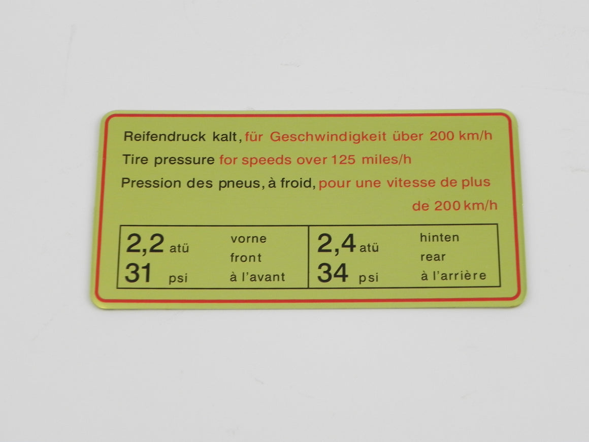 (New) 911 Red Bordered Tire Pressure Decal - 1967S