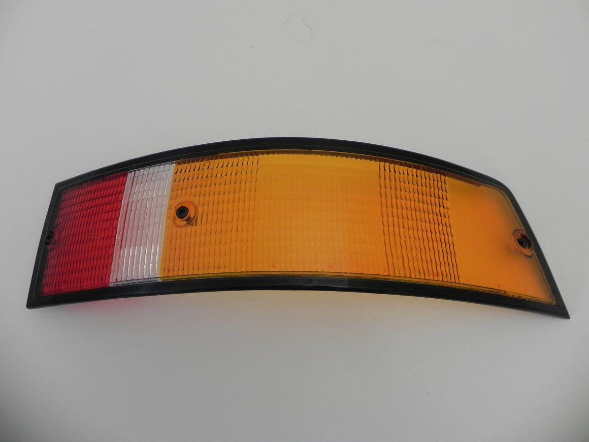 (New) 911/912/930 Genuine Right Side Euro Amber/Red/Clear Tail Light Lens with Black Trim - 1973-89