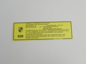 (New) 928 Engine Specifications Decal - 1978-82