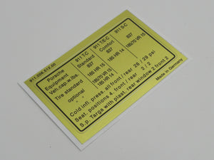 (New) 911 Vehicle Capacities and Tire Pressure Decal - 1969