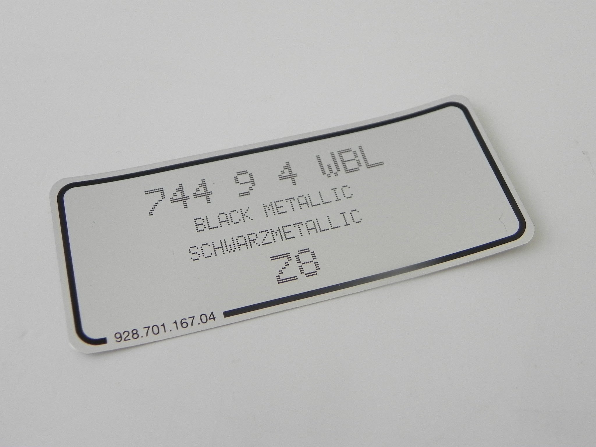 New 911 924 928 944 Black Metallic Paint Code Decal 1988 98