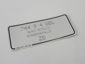 (New) 911/924/928/944 Black Metallic Paint Code Decal - 1988-98