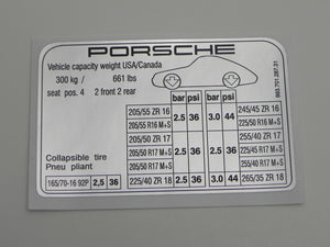 (New) 993 Coupe/Cabriolet/Targa Tire Pressure Decal - 1994-97