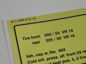 (New) 911 Tire Pressure Decal - 1981-86