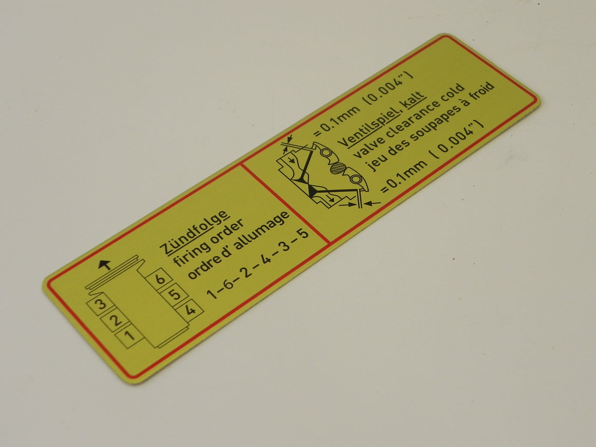 (New) 911 Engine Compartment Firing Order/Valve Clearance Decal with Red Border - 1964-66