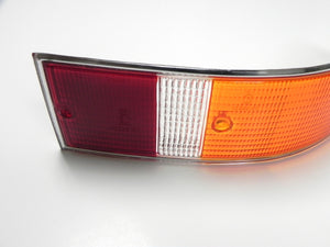 (New) 911/912 Right Side Euro Amber/Red/Clear Tail Light Lens with Silver Trim - 1969-72