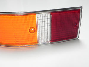 (New) 911/912 Left Side Euro Amber/Red/Clear Tail Light Lens with Silver Trim - 1969-72