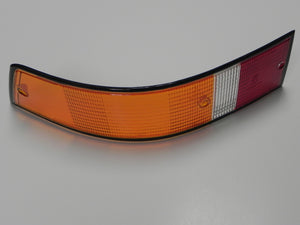 (New) 911/912/930 Left Side Euro Amber/Red/Clear Tail Light Lens with Black Trim - 1973-89