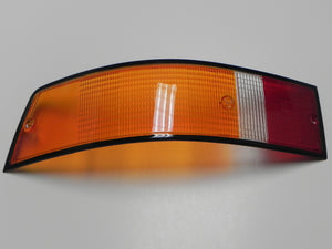 (New) 911/912/930 Left Side Euro Amber/Red/Clear Tail Light Lens with Black Trim - 1973-89