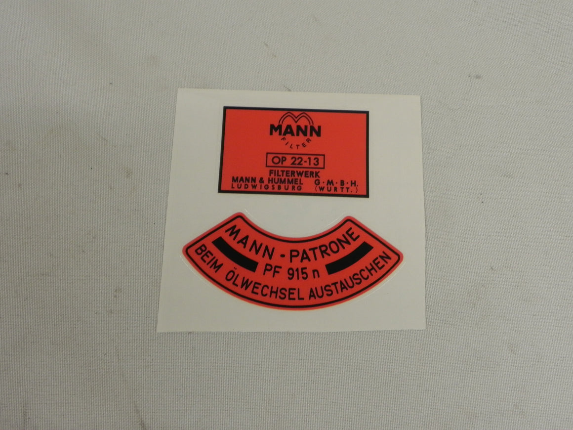 (New) 912 Red MANN Oil Filter Decal Set - 1965-69