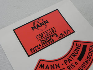 (New) 912 Red MANN Oil Filter Decal Set - 1965-69