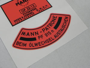 (New) 912 Red MANN Oil Filter Decal Set - 1965-69