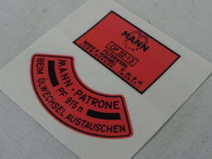 (New) 912 Red MANN Oil Filter Decal Set - 1965-69