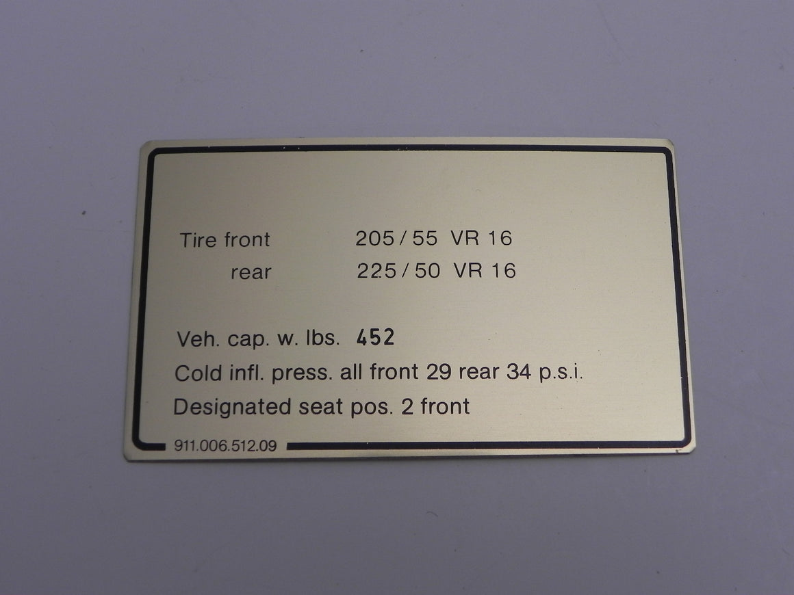 (New) 930 USA/CAN Tire Pressure Sticker - 1975-77