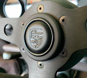 MoMo Steering Wheel Leather Embossed Porsche Crest Horn Button