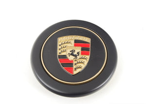 (New) 911/912/914 Black Center Caps w/ Full Colored Porsche Crest - 1970-89