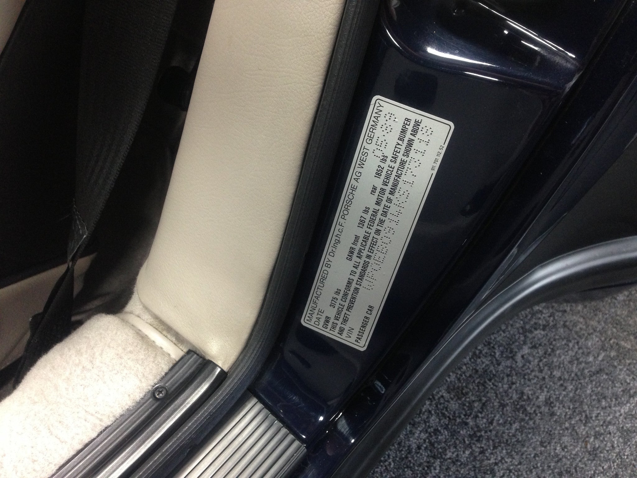 (Repro) Left Door Jamb Chassis ID Decal - 1969-92