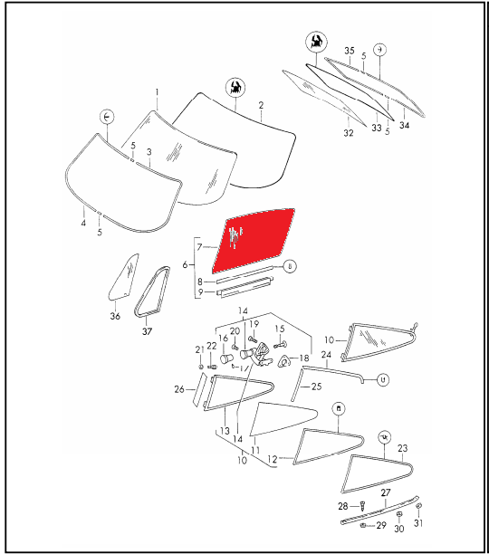 (New) 911/912 Coupe Passenger's Side Clear Door Window Glass 4.2-4.8mm - 1968-77