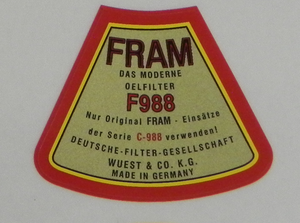 (New) 356/912 Fram Oil Filter Decal - 1950-69