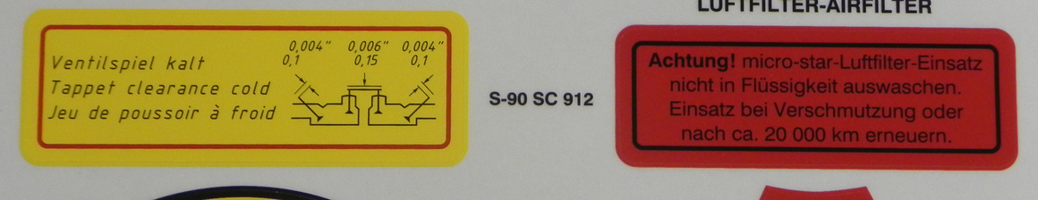 (New) 356/912 Super 90/SC Valve Clearance and Air Filter Decals - 1960-69
