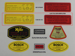 (New) 356/912 Super 90/SC Valve Clearance and Air Filter Decals - 1960-69