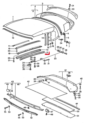 (New) 911 Cabriolet Convertible Top Gasket Left Outer - 1986-94